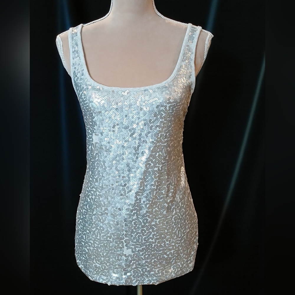 Y2k Old Navy Metallic Sequin Stretch Womans Tank Top Large Glam Coachella Shiny